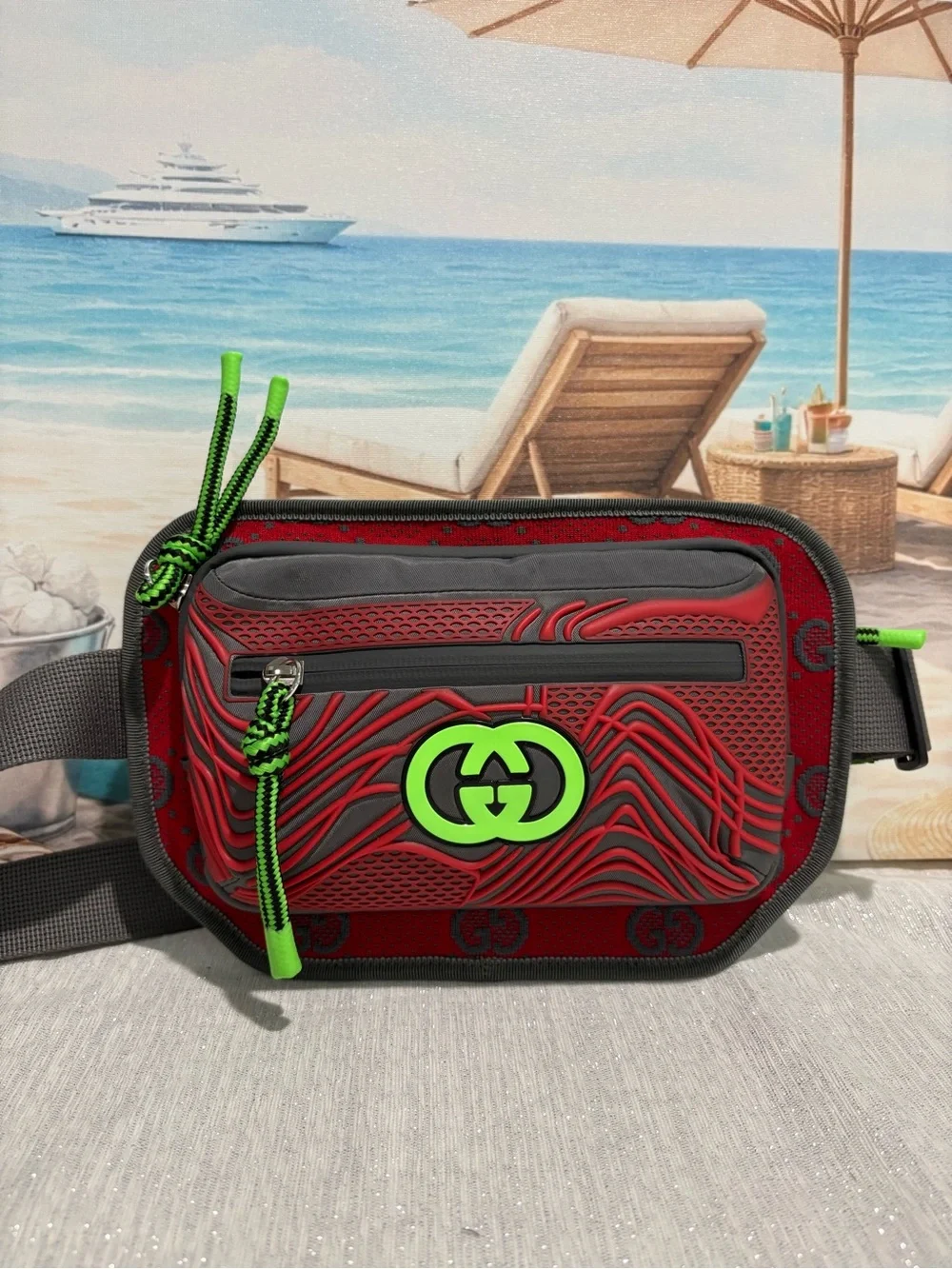 Authentic Gucci GG Rubber Belt Bag w Certificate of Authenticity and duster